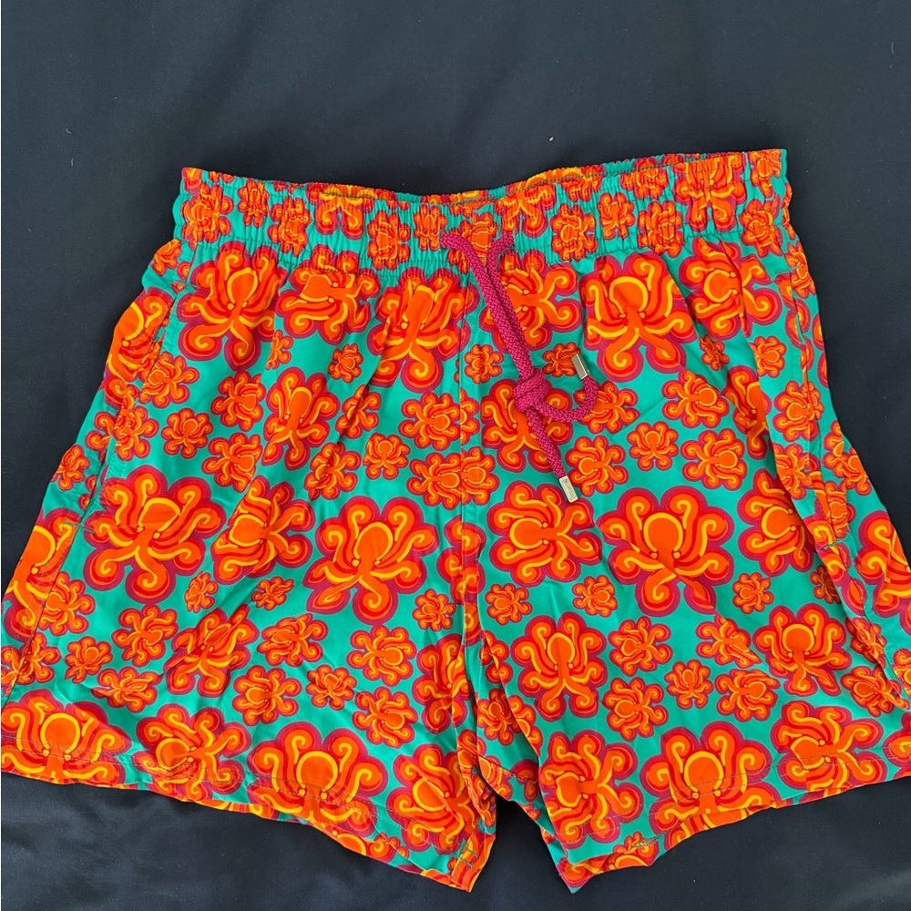 Vilebrequin Vibrant Orange and Blue Swim Trunks